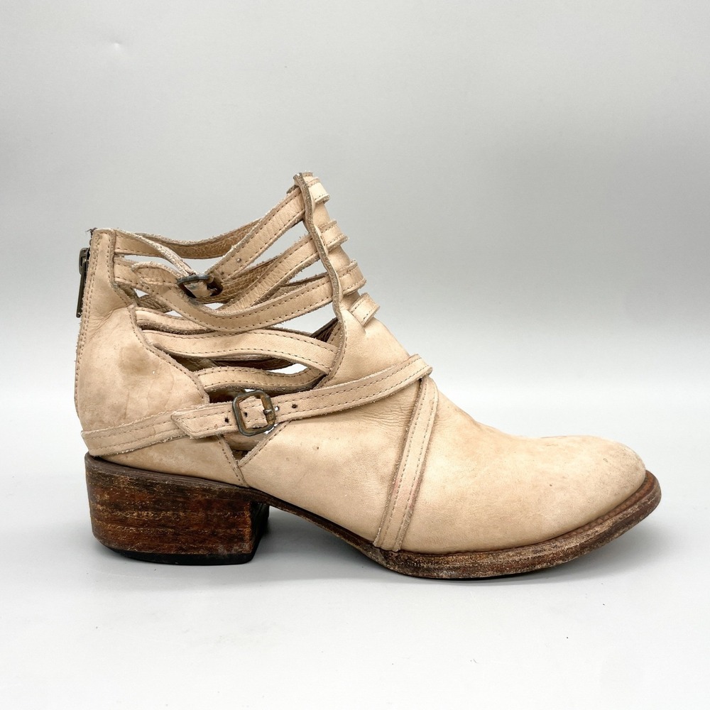 Freebird by Steven Stair Cream Leather Strappy Cage Boots Womens 8 M Gladiator